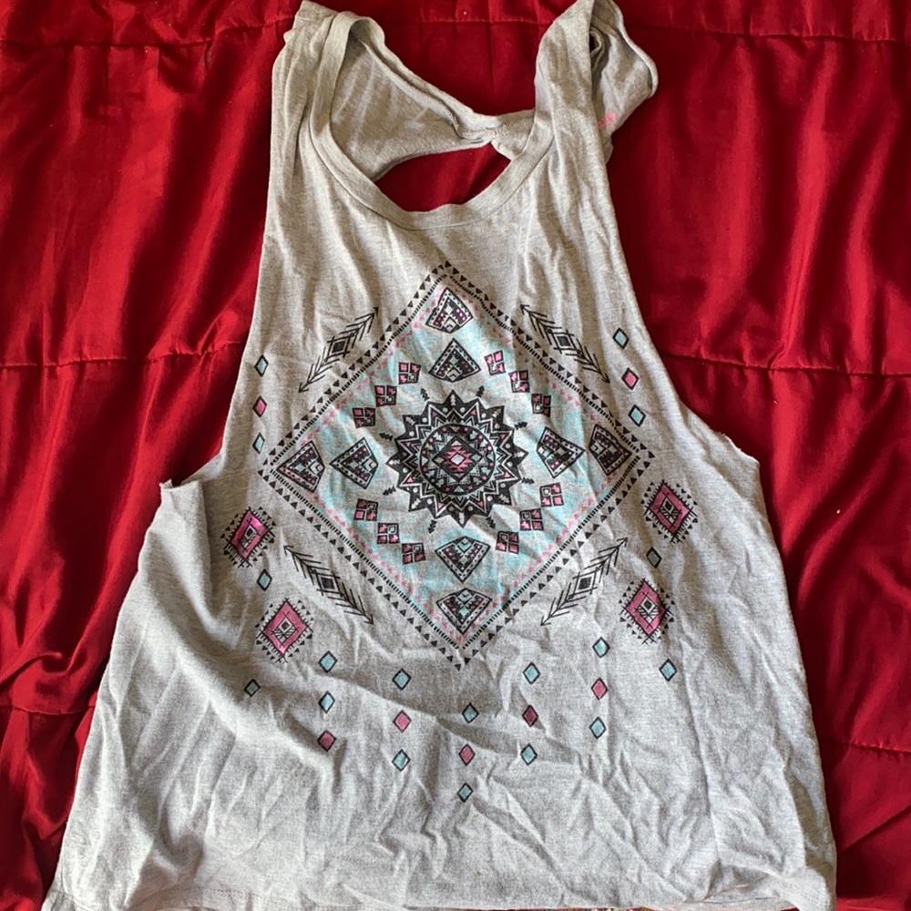 Pacsun cut off tank top. Gray, pink, blue, medium.